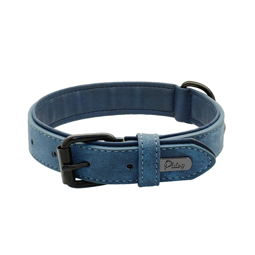 Collier en cuir véritable pour chien - Bleu