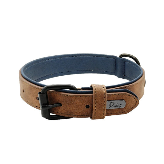 Collier en cuir véritable pour chien - Café