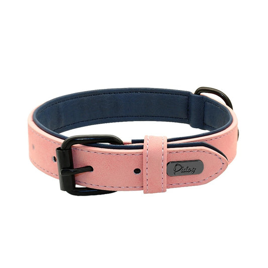 Collier en cuir véritable pour chien - Rose