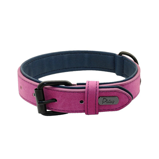 Collier en cuir véritable pour chien - Violet